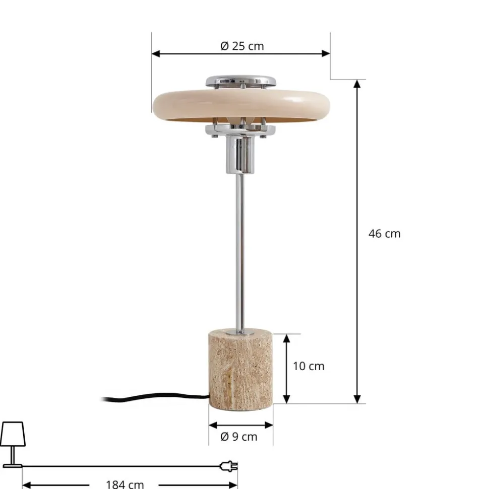 Lindby bordlampe Branford, retro, beige, metal/travertin