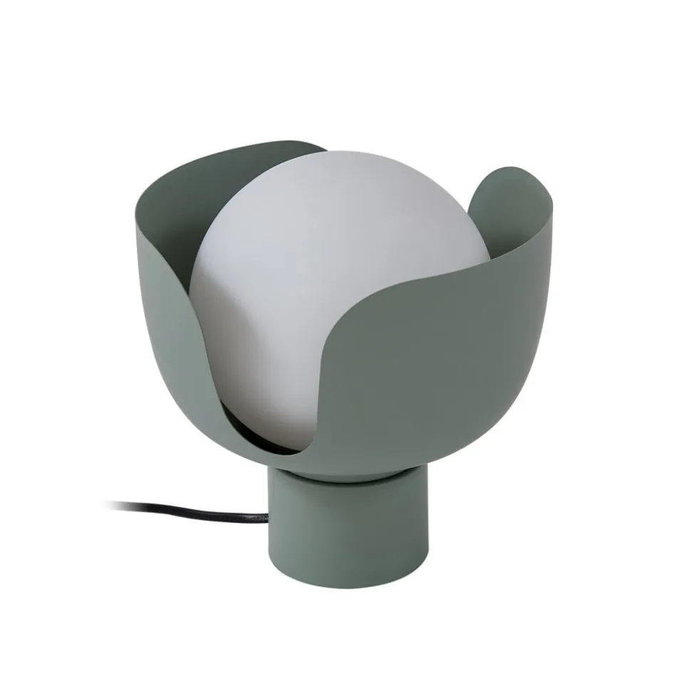 Lindby bordlampe Fiora, grøn, glas, metal, Ø 20 cm