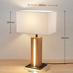 Lindby bordlampe Garry, 2 lyskilder, hvid, træ, 53 cm, E27