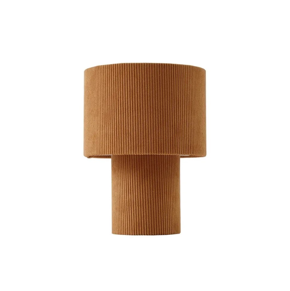 Lindby bordlampe Jone, lysebrun, tekstil, 30 cm høj, E27