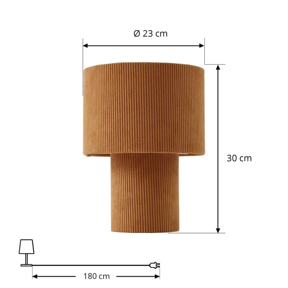 Lindby bordlampe Jone, lysebrun, tekstil, 30 cm høj, E27