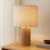 Lindby bordlampe Kimiko, højde 38 cm, træ, tekstil