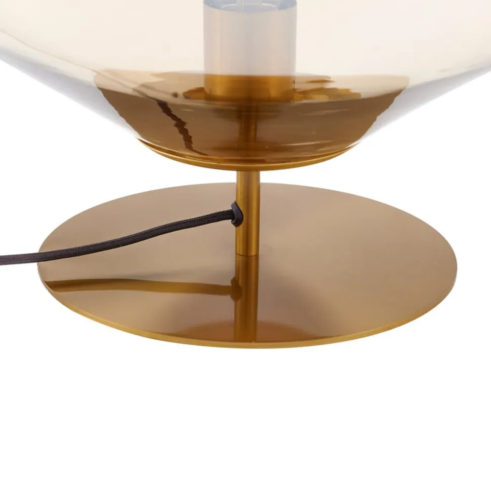 Lindby bordlampe Lelia, rav, glas, metal, Ø 35 cm