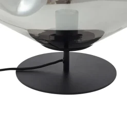 Lindby bordlampe Lelia, røggrå, glas, metal, Ø 35 cm
