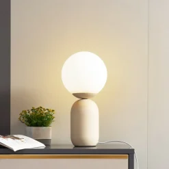 Lindby bordlampe Lennes, beige, glas, Ø 20 cm