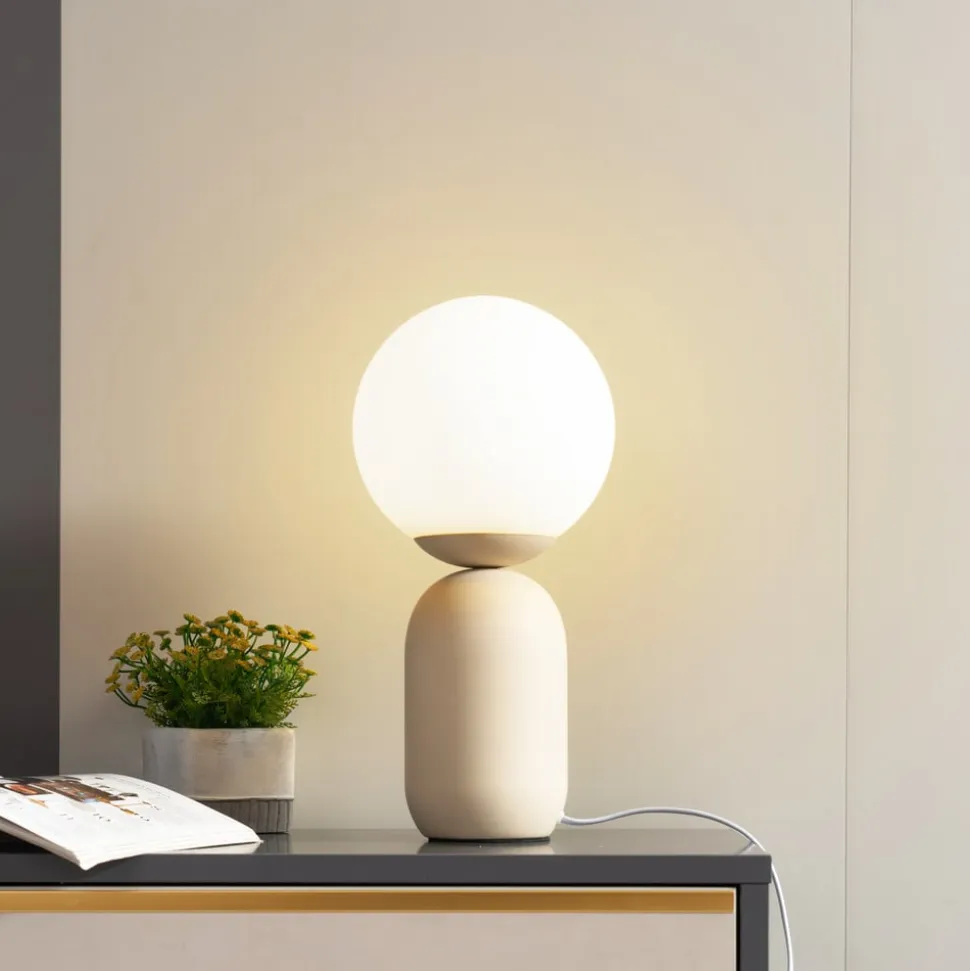 Lindby bordlampe Lennes, beige, glas, Ø 20 cm