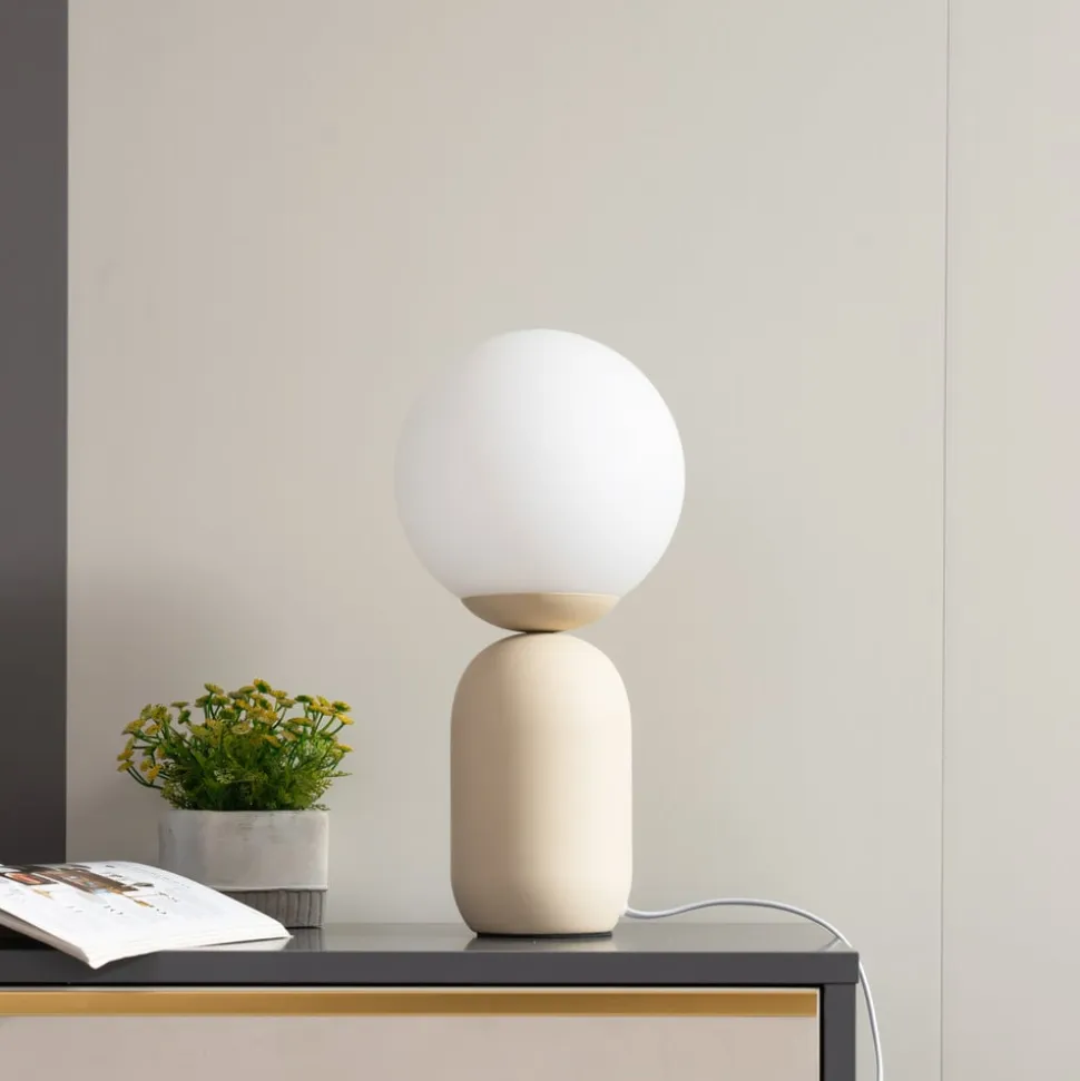 Lindby bordlampe Lennes, beige, glas, Ø 20 cm