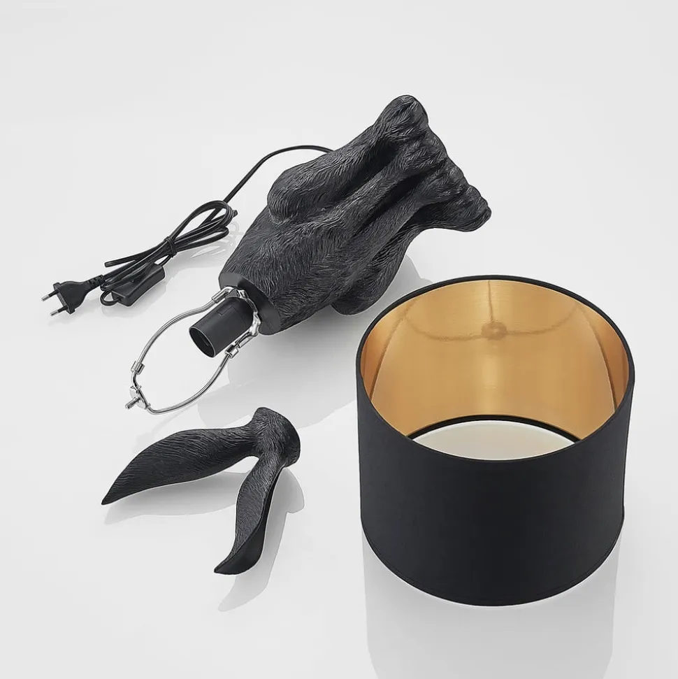 Lindby bordlampe Lorentina, 56 cm, kanin, sort, tekstil