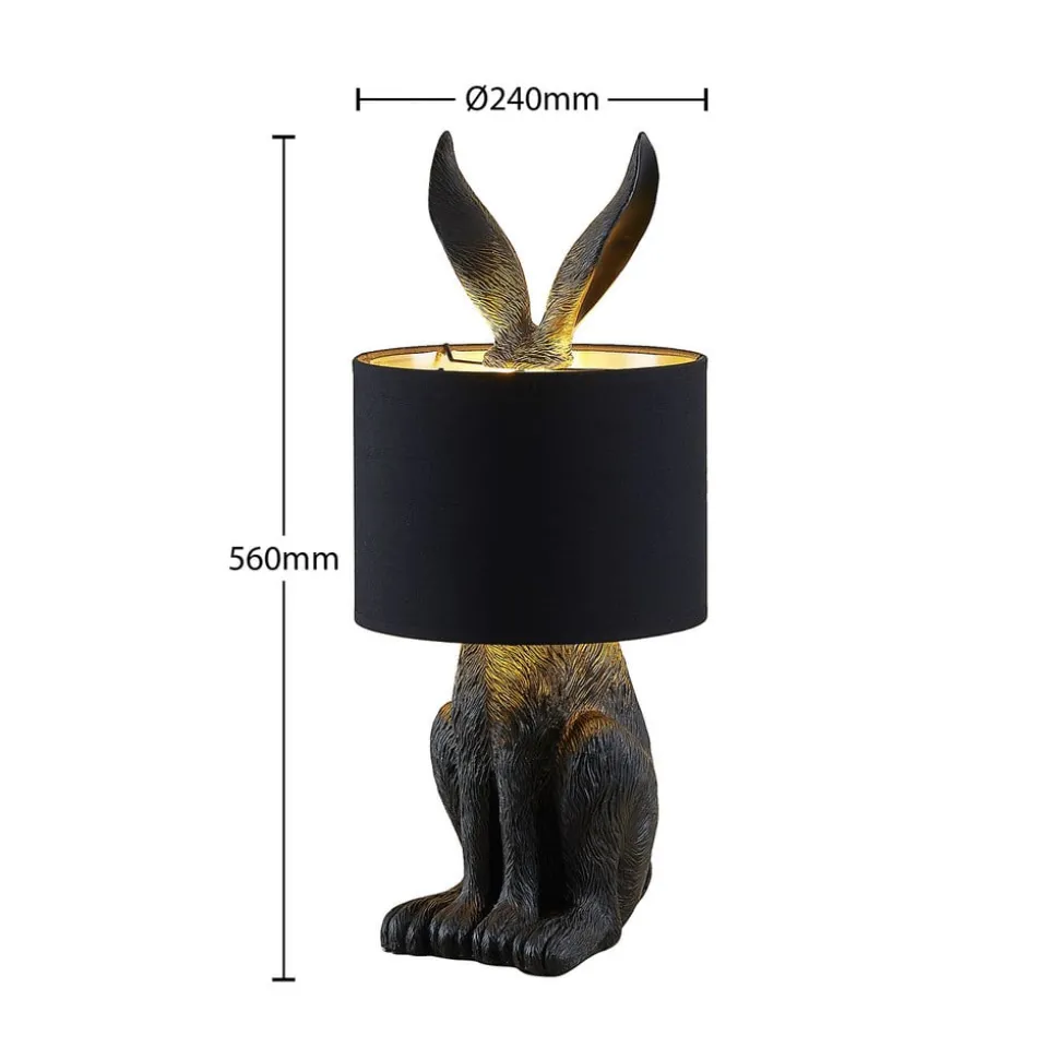 Lindby bordlampe Lorentina, 56 cm, kanin, sort, tekstil