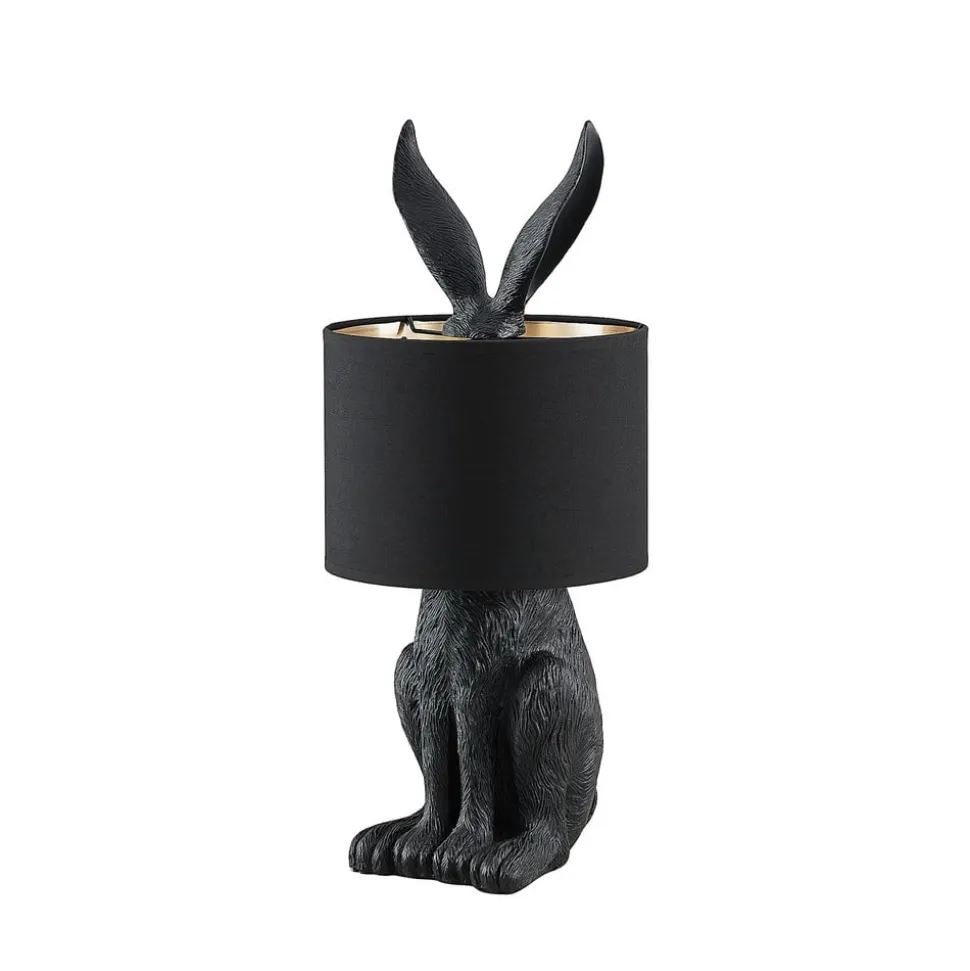 Lindby bordlampe Lorentina, 56 cm, kanin, sort, tekstil