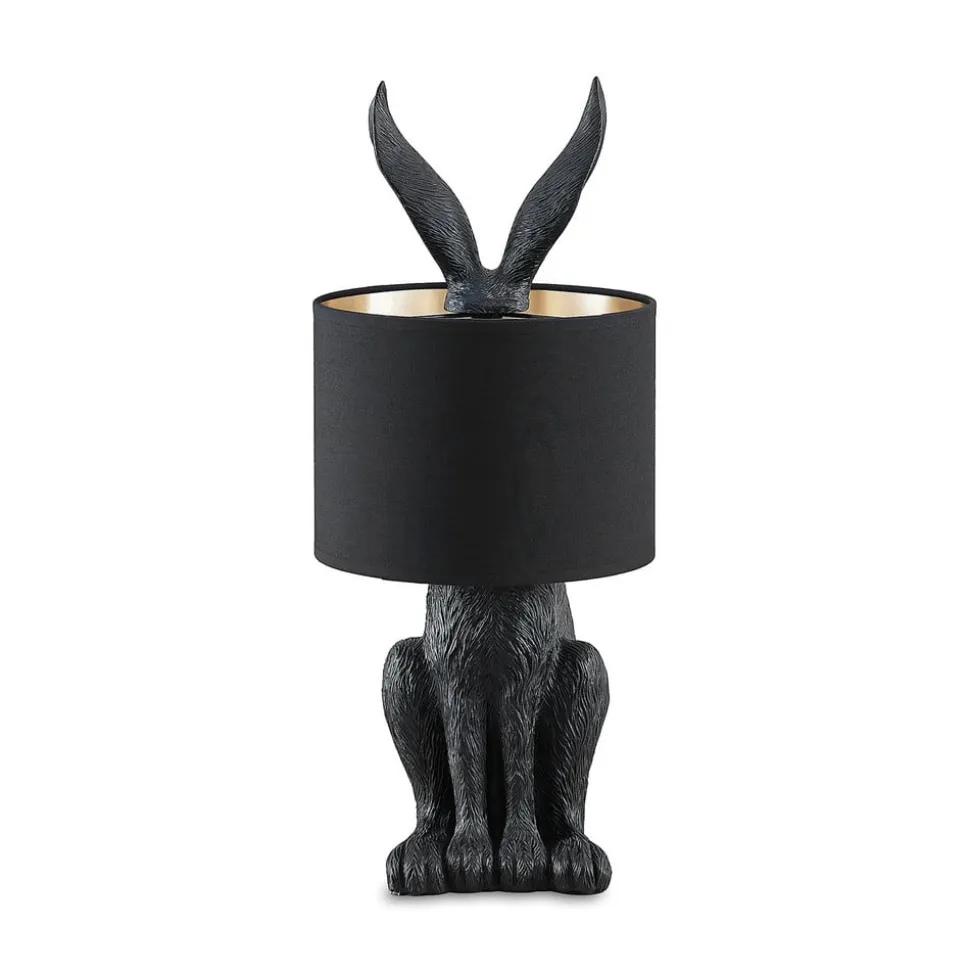 Lindby bordlampe Lorentina, 56 cm, kanin, sort, tekstil