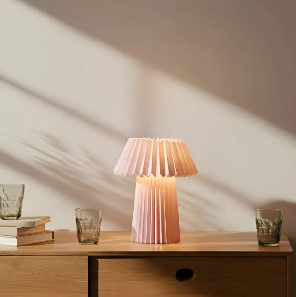 Lindby bordlampe Magali, pink, papir, Ø 34 cm, E14