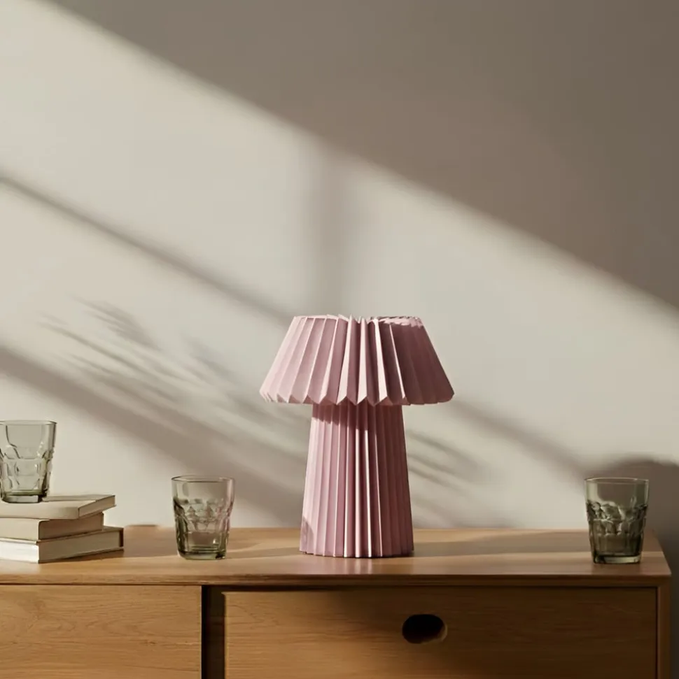 Lindby bordlampe Magali, pink, papir, Ø 34 cm, E14