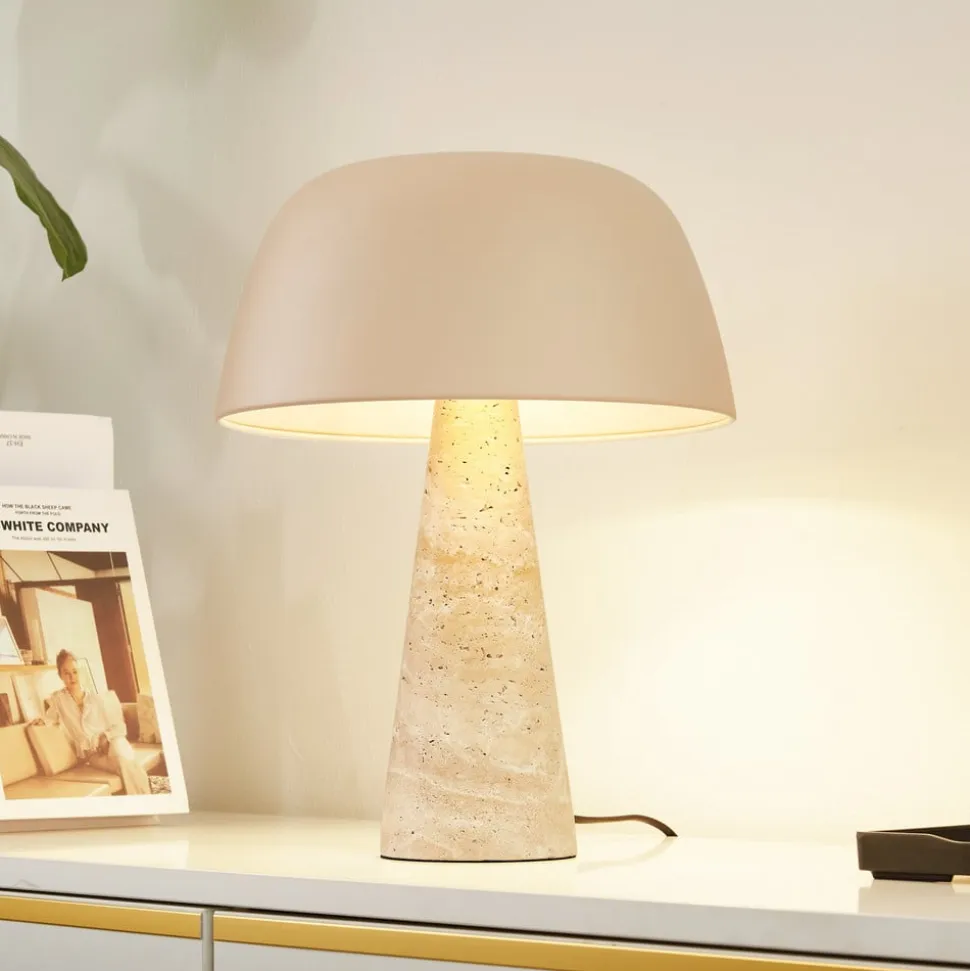Lindby bordlampe Magritt, beige, metal, sten, 41 cm