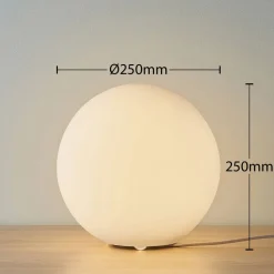 Lindby bordlampe Marike, hvid, glas, kugle, Ø 25 cm, E27