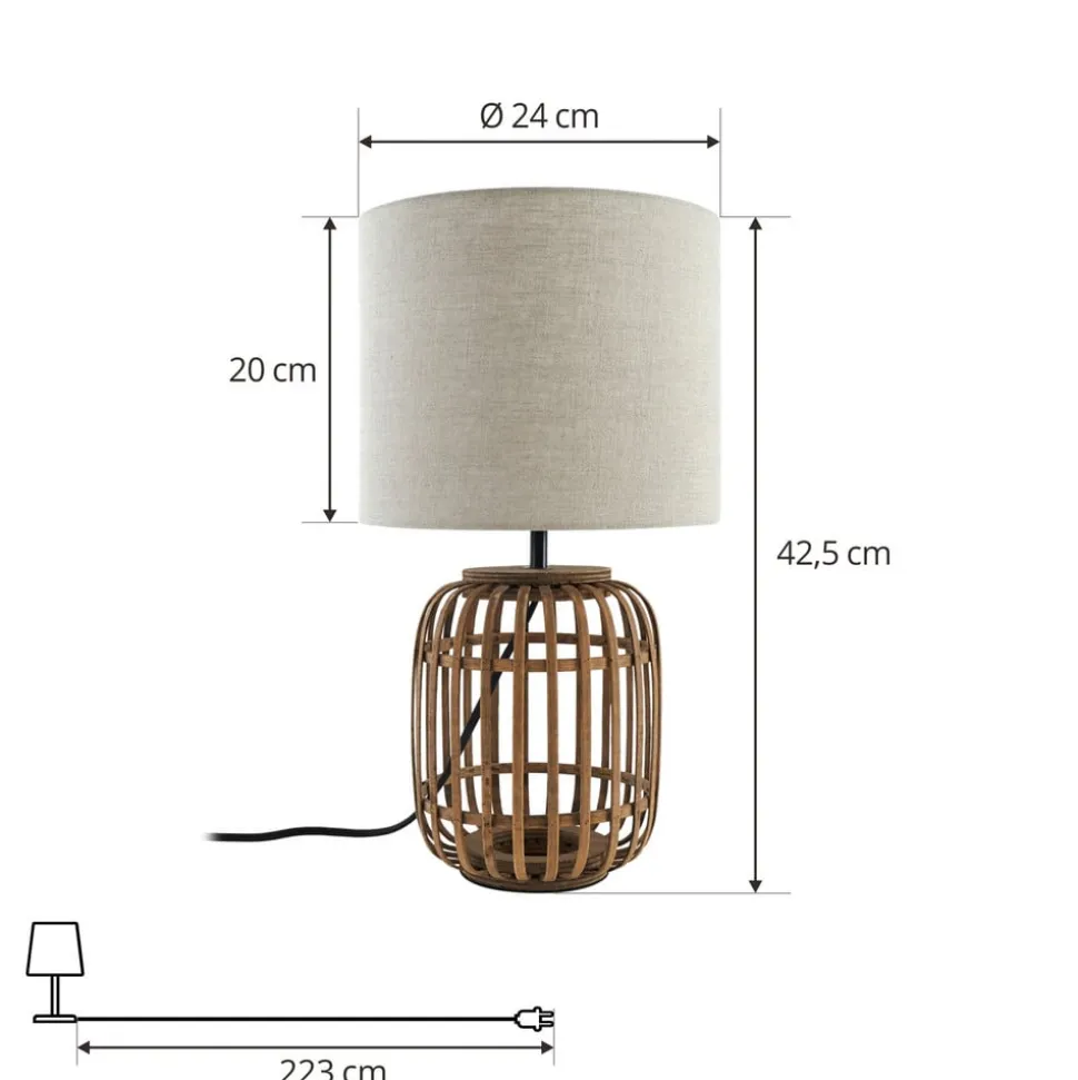Lindby bordlampe Marzanna, grå, bambus, 42,5 cm, E27