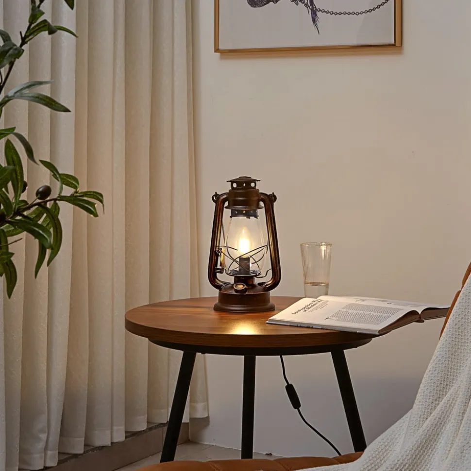 Lindby bordlampe Raisa, rustfarvet, metal, lygte, E14