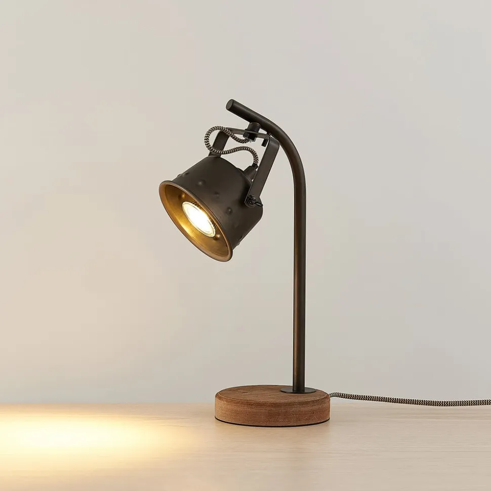 Lindby bordlampe Rubinjo, 37 cm, sort, træ, metal, GU10