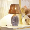 Lindby bordlampe Seasur, blågrå, keramik, papir, 29 cm