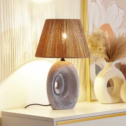 Lindby bordlampe Seasur, blågrå, keramik, papir, 29 cm