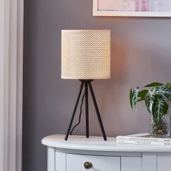 Lindby bordlampe Soula, Ø 20 cm, beige, plast, E27