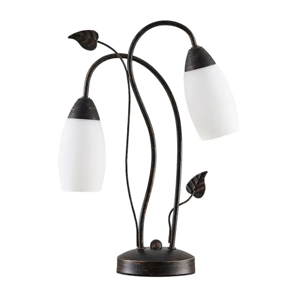 Lindby bordlampe Stefania, sort/guld, glas, E14, 40 cm