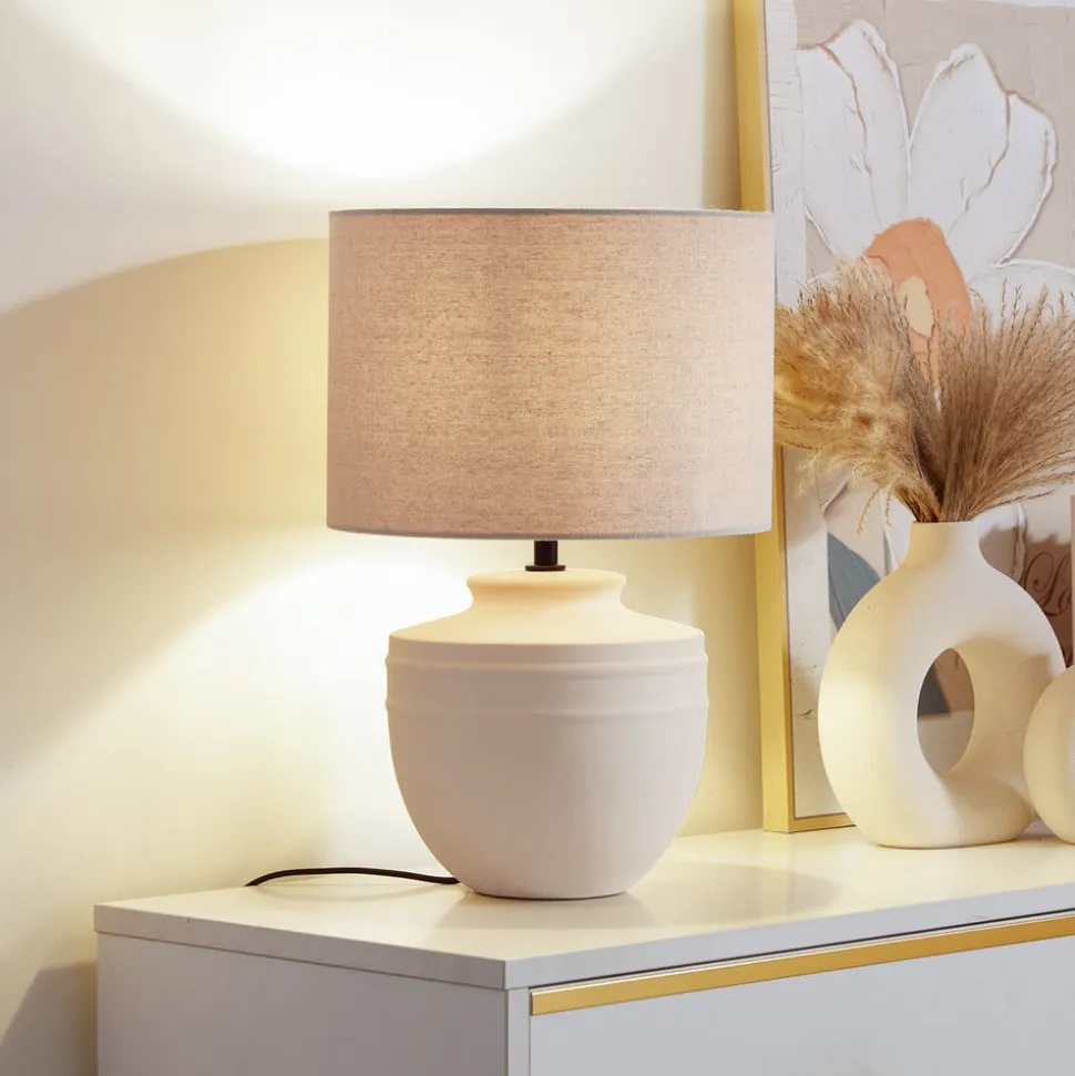 Lindby bordlampe Thalassia, beige, Ø 30 cm, keramik