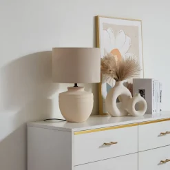 Lindby bordlampe Thalassia, beige, Ø 30 cm, keramik