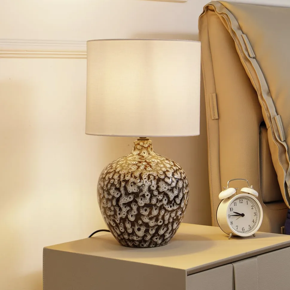 Lindby bordlampe Thalassia, sort/hvid, Ø 26cm, keramik