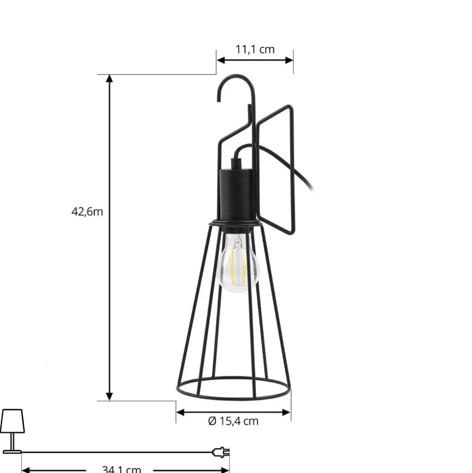 Lindby bordlampe Tharion, sort, metal, Ø 15,4 cm