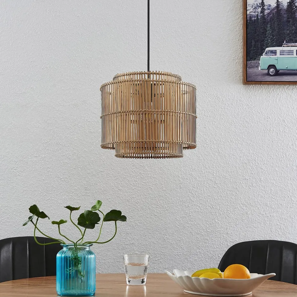 Lindby Bridga pendellampe, Ø 35 cm, sort, bambus