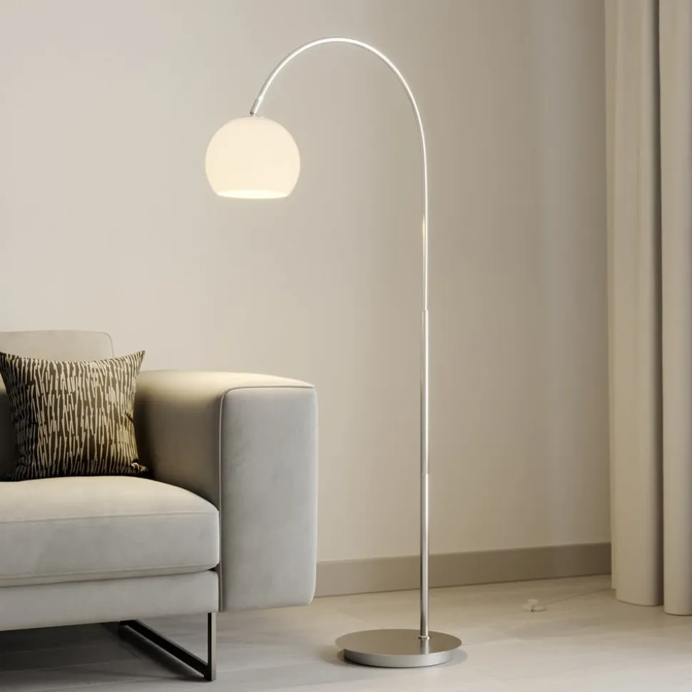 Lindby buelampe Cynthia, nikkelfarvet, glas, 140 cm, E27