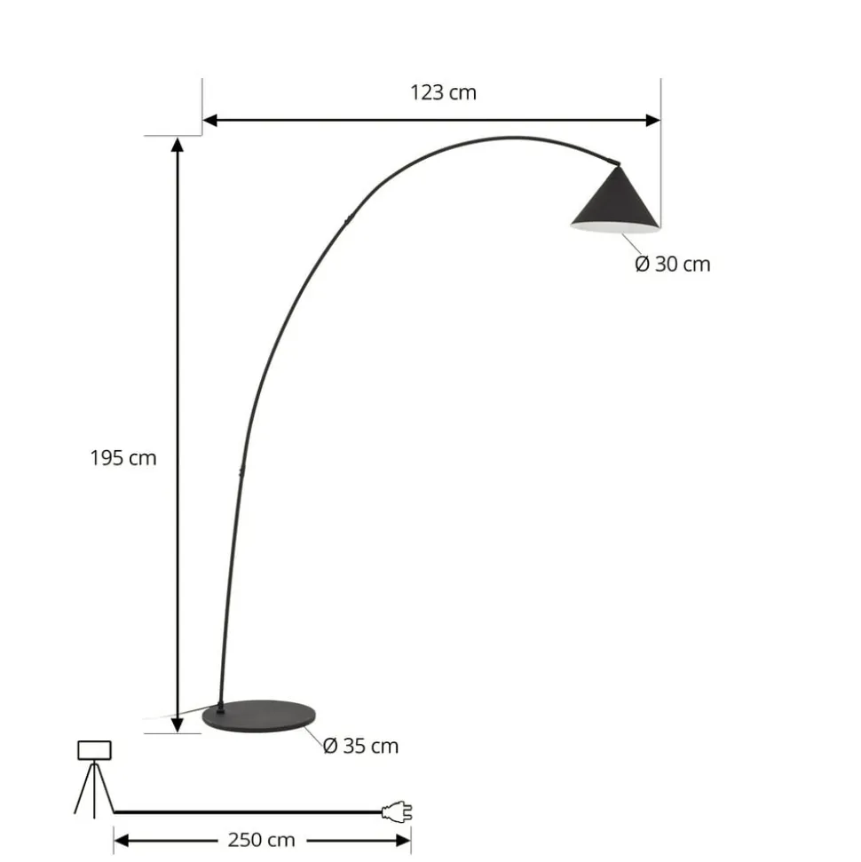 Lindby buelampe Triangolo, sort, højde 195 cm, metal E27