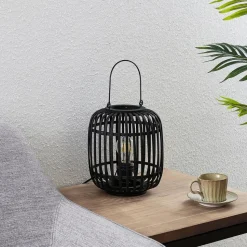 Lindby Canyana bordlampe, sort, rattan, 27 cm høj