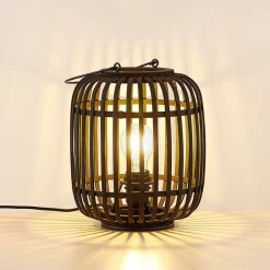 Lindby Canyana bordlampe, sort, rattan, 27 cm høj