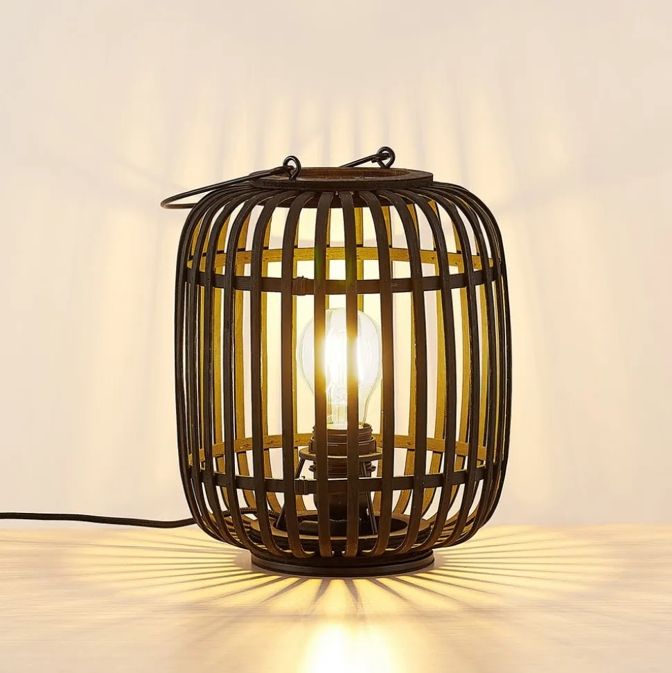 Lindby Canyana bordlampe, sort, rattan, 27 cm høj