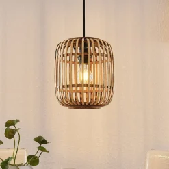 Lindby Canyana hængelampe, natur, rattan, Ø 22 cm