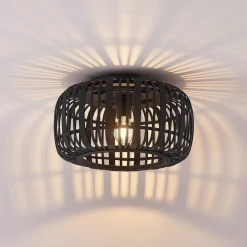 Lindby Canyana loftlampe, sort, rattan, Ø 40 cm