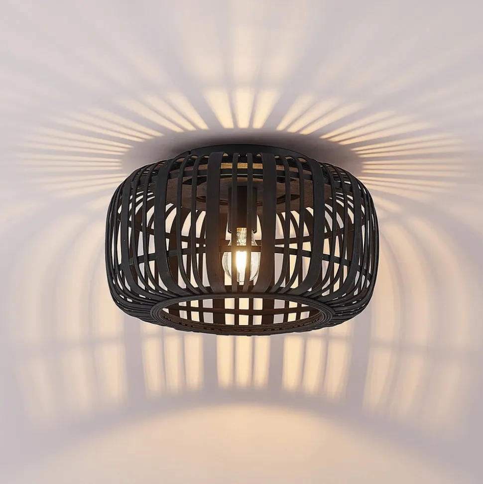 Lindby Canyana loftlampe, sort, rattan, Ø 40 cm