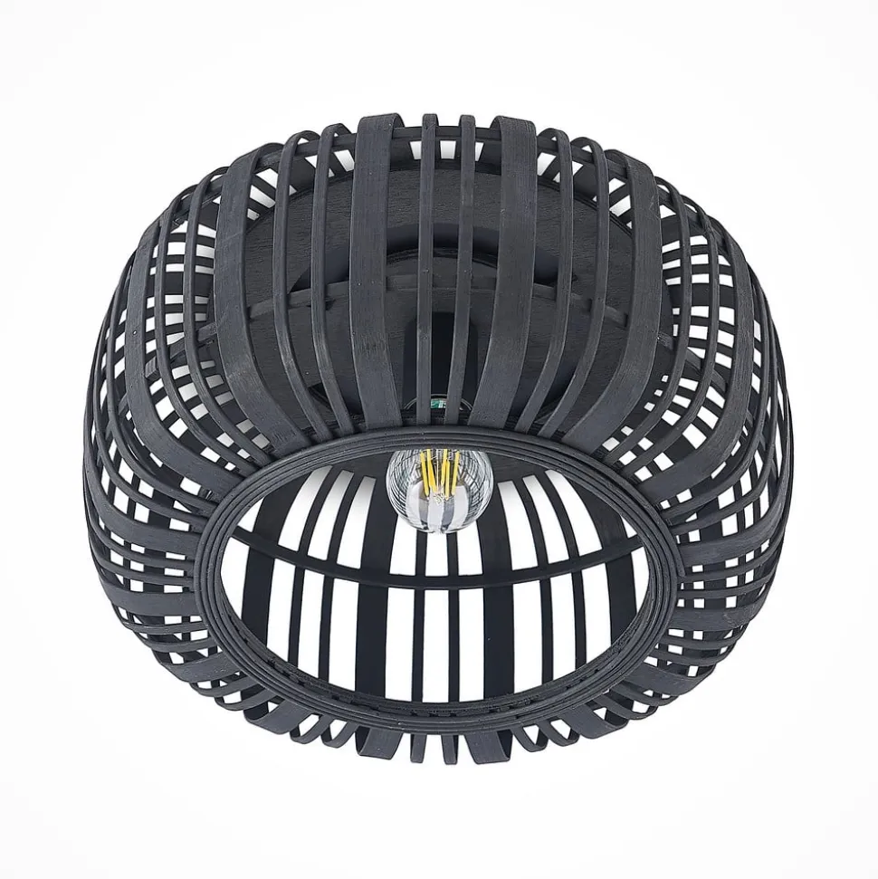 Lindby Canyana loftlampe, sort, rattan, Ø 40 cm