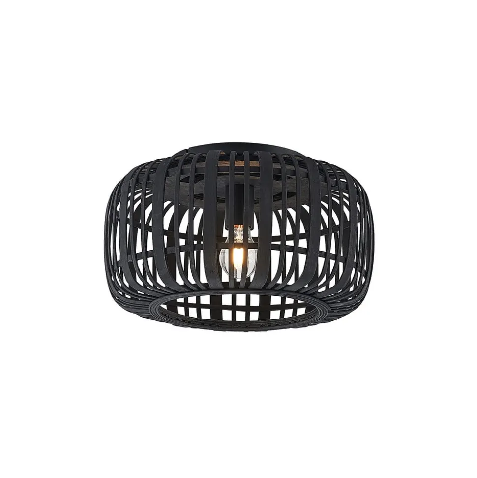 Lindby Canyana loftlampe, sort, rattan, Ø 40 cm