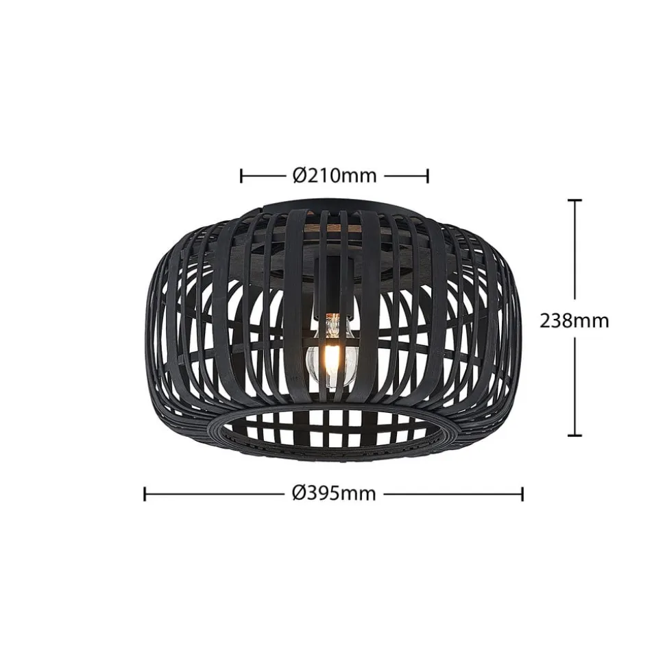 Lindby Canyana loftlampe, sort, rattan, Ø 40 cm
