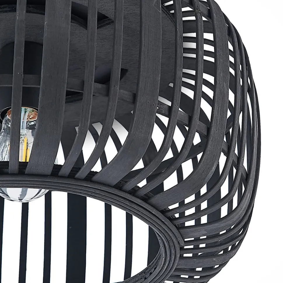 Lindby Canyana loftlampe, sort, rattan, Ø 40 cm
