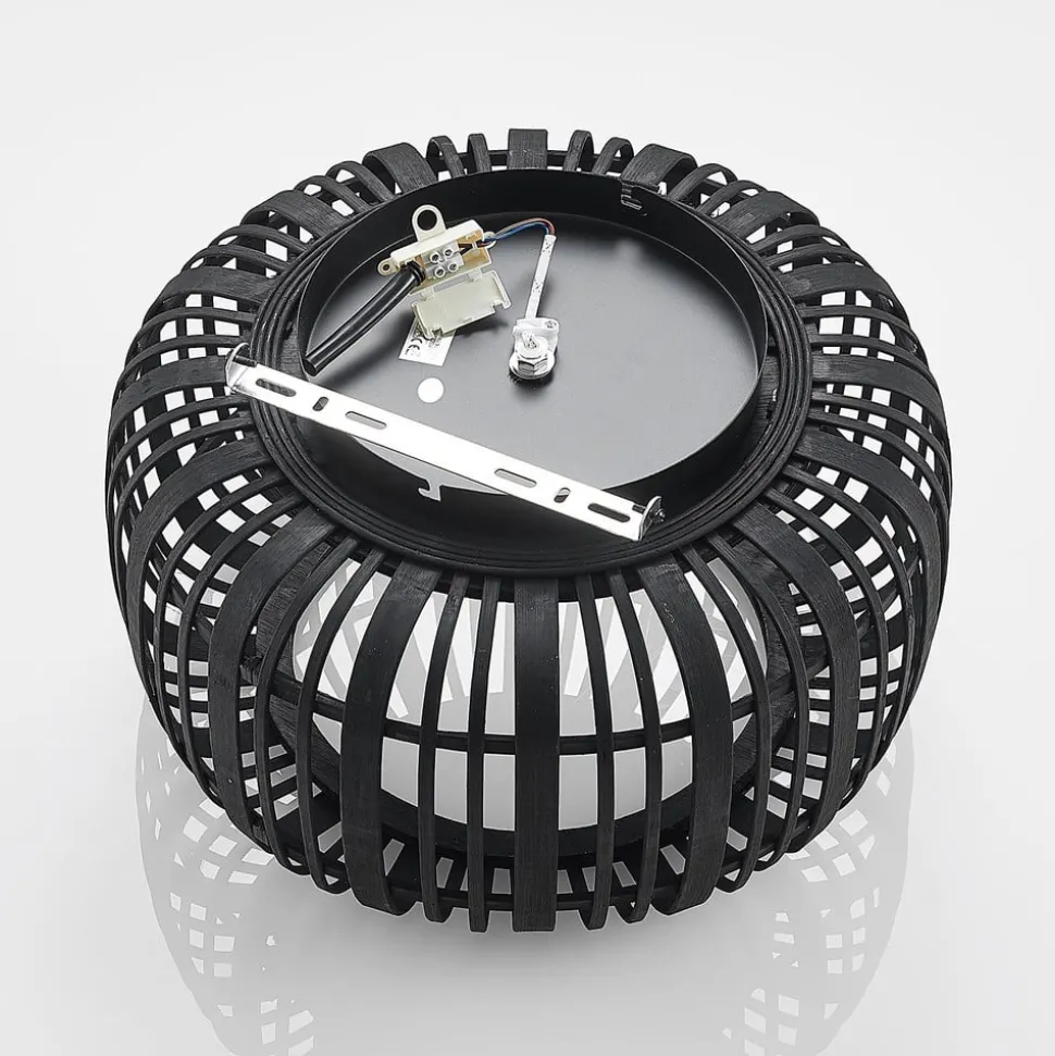 Lindby Canyana loftlampe, sort, rattan, Ø 40 cm