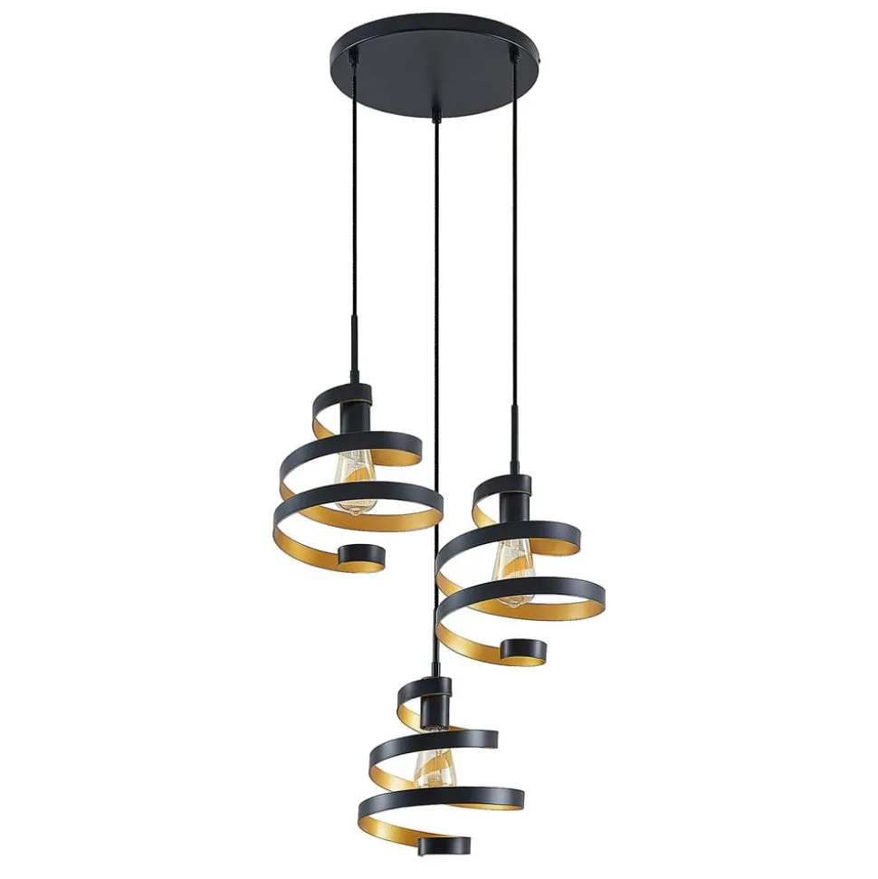 Lindby Colten hængelampe, Ø 50 cm, 3 lyskilder, sort, guld