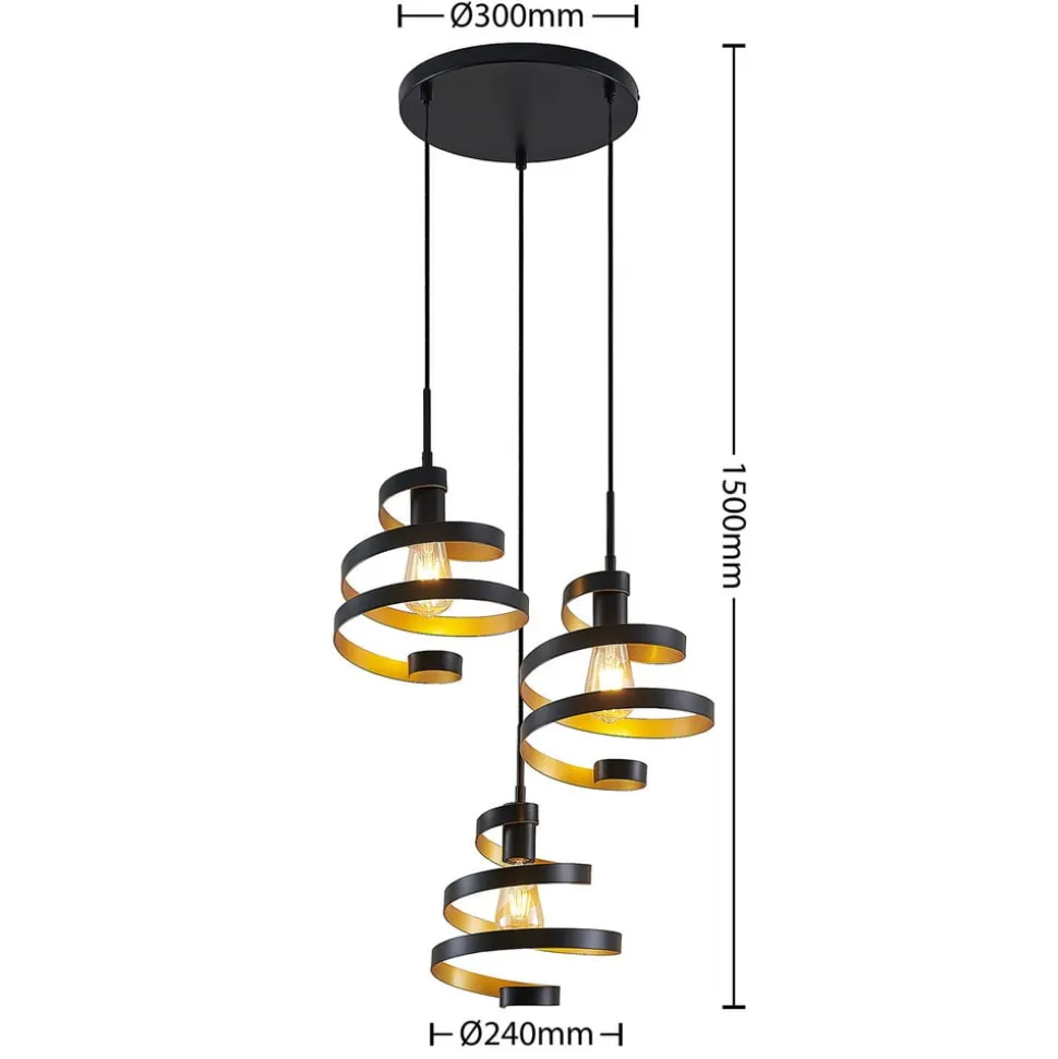 Lindby Colten hængelampe, Ø 50 cm, 3 lyskilder, sort, guld