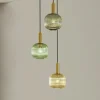 Lindby Doroteo hængelampe, 3 lyskilder, grøn/amber/grå, glas