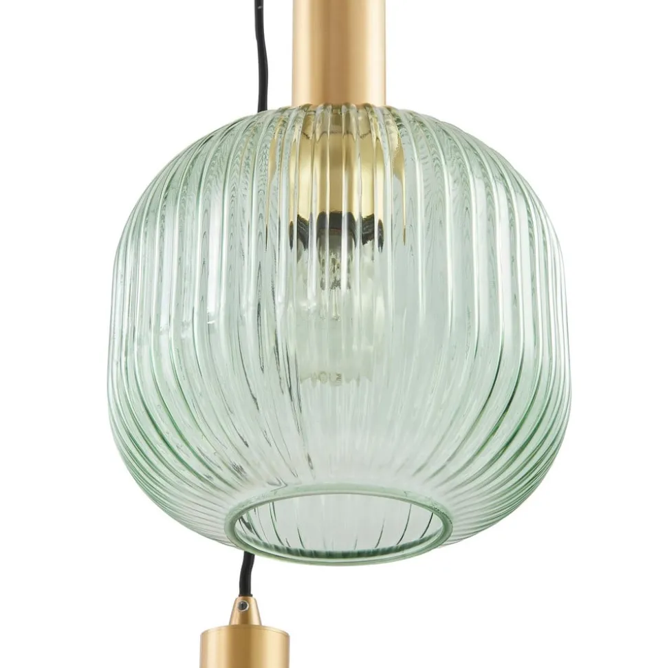 Lindby Doroteo hængelampe, 3 lyskilder, grøn/amber/grå, glas