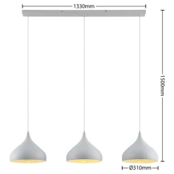 Lindby Elamira pendellampe, hvid, metal, 133 cm, 3 lyskilder.