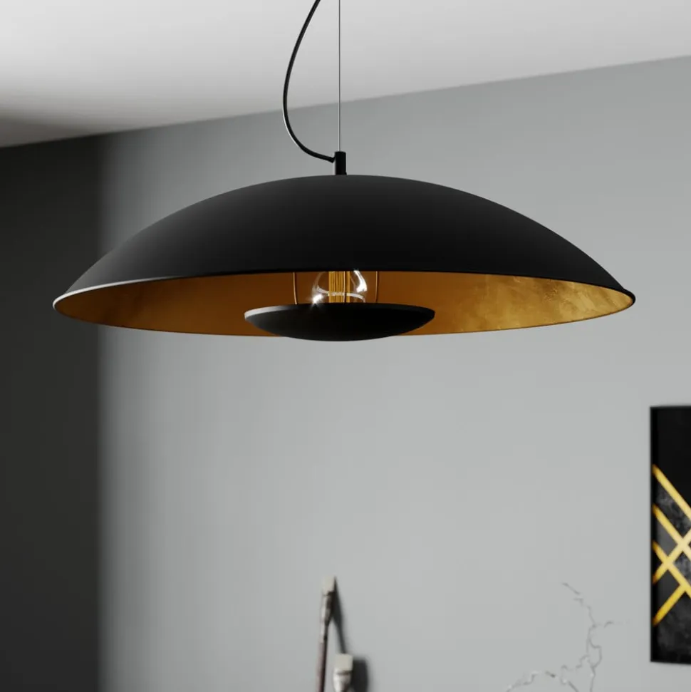 Lindby Emilienne pendellampe, sort, guldfarvet, Ø 60 cm